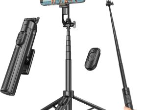 Selfie Stick Travel Tripod for Cell Phone with Remote Control and Phone Holder, Extendable Selfie Stick for iPhone, iPhone Tripod for Video Recording, 50 Inch, Black